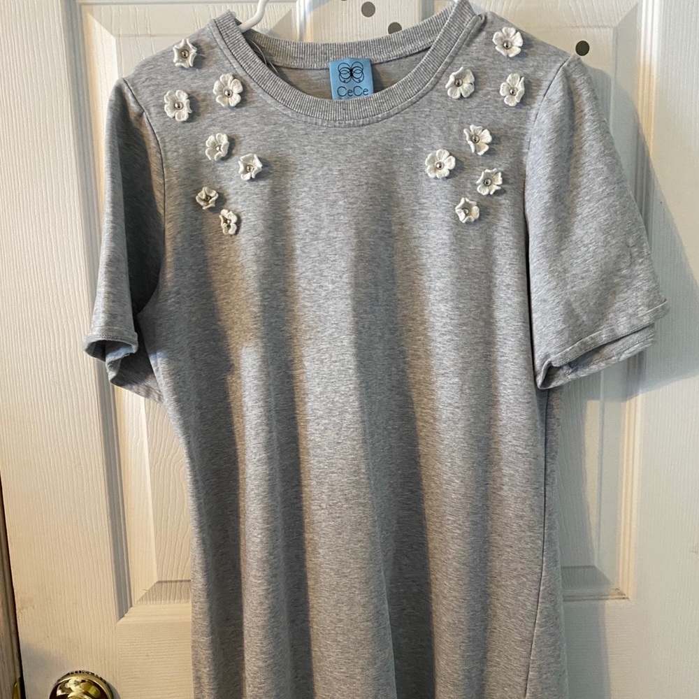 Ruffled Gray Floral Mini Dress Spring Winter Fall